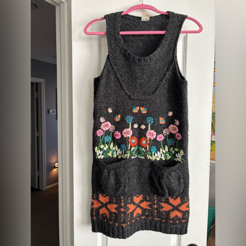 DESIGUAL Floral Embroidered Women’s Dress - Gray and Orange